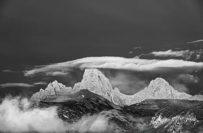 Framed Print : USA, Wyoming. Black and white of stratus clouds forming over Teton Range seen from the west