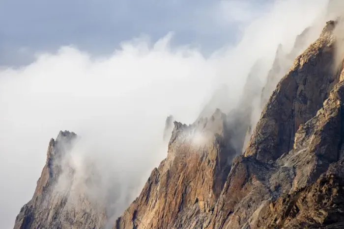 Framed Print : USA, Wyoming, Bridger National Forest. A cloud-covered, jagged peak in the Bridger Wilderness