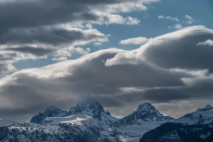 Framed Print : USA, Wyoming. Clouds and fresh snow over Teton Mountains from the west Framed Print : USA, Wyoming. Clouds and fresh snow over Teton Mountains from the west