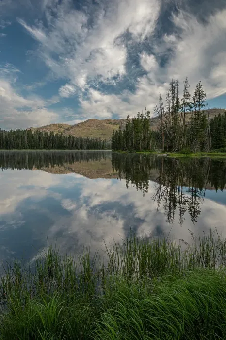 Framed Print : USA, Wyoming. Clouds reflected in Sylvan Lake, Yellowstone National Park