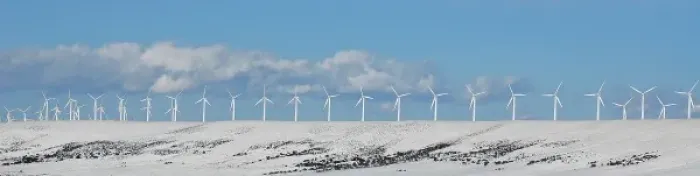 Framed Print : USA, Wyoming, Foote Creek Rim. Row of wind turbines in snow Framed Print : USA, Wyoming, Foote Creek Rim. Row of wind turbines in snow