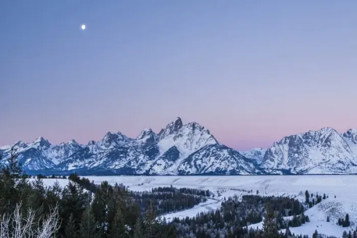 Framed Print : USA, Wyoming, Grand Teton National Park. Moon over winter landscape Framed Print : USA, Wyoming, Grand Teton National Park. Moon over winter landscape