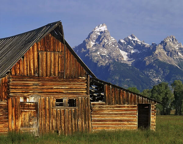 USA, Wyoming, Grand Teton National Park. Barn along Mormon Row and Grand Teton Mountains