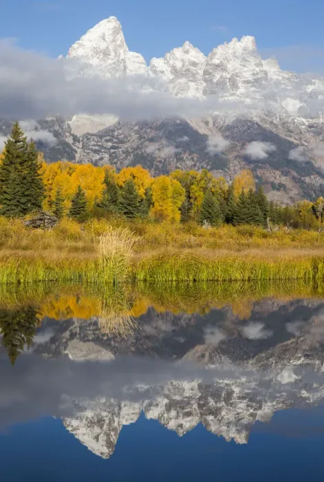 Framed Print : USA, Wyoming, Grand Teton National Park. Grand Teton with fresh snow is reflected Framed Print : USA, Wyoming, Grand Teton National Park. Grand Teton with fresh snow is reflected