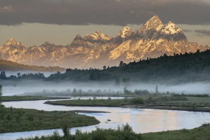 Framed Print : USA, Wyoming, Grand Teton National Park. Sunrise on Teton Range and Buffalo River