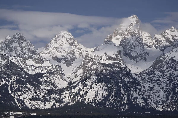 USA, Wyoming, Grand Teton National Park. Clouds over mountains after spring snowstorm