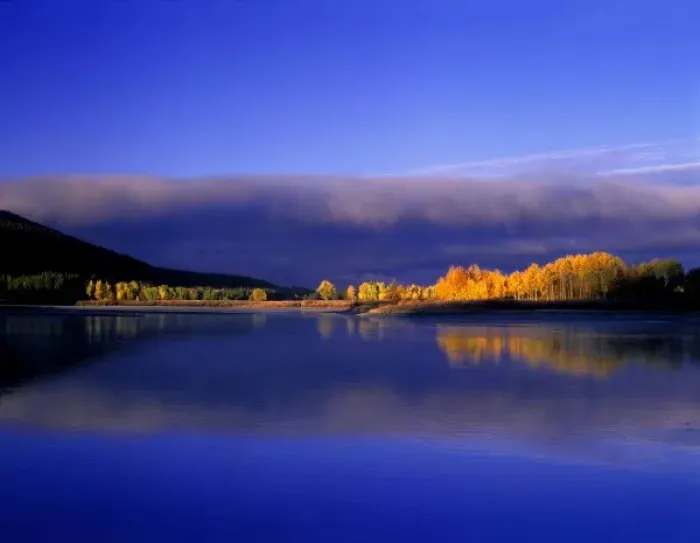 Framed Print : USA, Wyoming, Grand Teton National Park. Fall colors and storm clouds at Oxbow Bend on Snake River