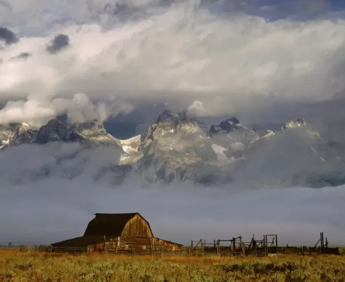 Framed Print : USA, Wyoming, Grand Teton National Park. A storm builds above the Teton Range as Framed Print : USA, Wyoming, Grand Teton National Park. A storm builds above the Teton Range as