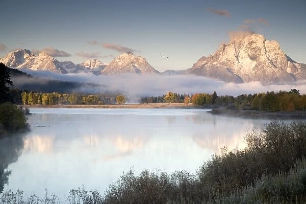 USA. Wyoming. Grand Tetons National Park. Snake river meanders up to Mt. Moran while