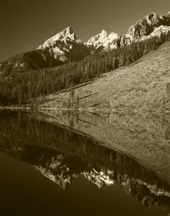 Framed Print : USA, Wyoming, Grande Teton National Park, Cathedral Group mountain reflecting in