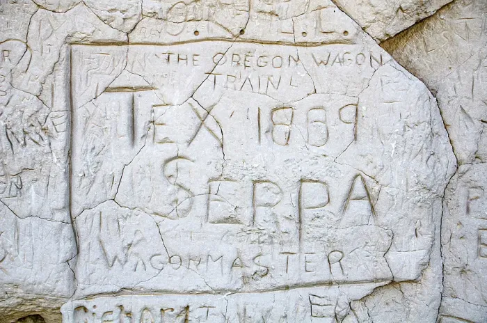 Framed Print : USA, Wyoming, Guernsey, Oregon Trail Register Cliff Inscription