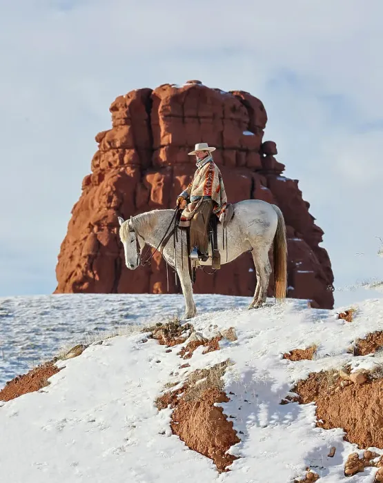 Framed Print : USA, Wyoming. Hideout Ranch cowgirl on horseback riding on ridgeline snow. (PR, MR) Framed Print : USA, Wyoming. Hideout Ranch cowgirl on horseback riding on ridgeline snow. (PR, MR)