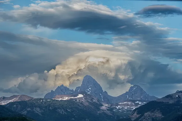 Framed Print : USA, Wyoming. Landscape of the Grand Teton, from the west, and billowing clouds, Grand Teton National Park Framed Print : USA, Wyoming. Landscape of the Grand Teton, from the west, and billowing clouds, Grand Teton National Park
