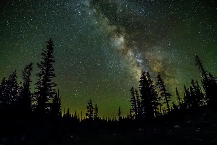 Framed Print : USA, Wyoming, Medicine Bow National Forest. Milky Way and shooting stars from Perseids meteor shower. ©Cathy & Gordon Illg  /  Jaynes Gallery  /  DanitaDelimont.com