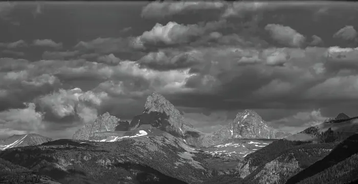 Framed Print : USA, Wyoming. Mount Owen, Grand and Middle Teton from the west with dramatic clouds Framed Print : USA, Wyoming. Mount Owen, Grand and Middle Teton from the west with dramatic clouds