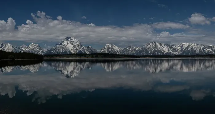 Framed Print : USA, Wyoming. Panoramic landscape of Teton Mountains reflected in Jackson Lake in springtime Framed Print : USA, Wyoming. Panoramic landscape of Teton Mountains reflected in Jackson Lake in springtime