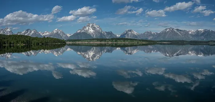Framed Print : USA, Wyoming. Panoramic landscape of Teton peaks and clouds reflected in Jackson Lake, Grand Teton National Park Framed Print : USA, Wyoming. Panoramic landscape of Teton peaks and clouds reflected in Jackson Lake, Grand Teton National Park