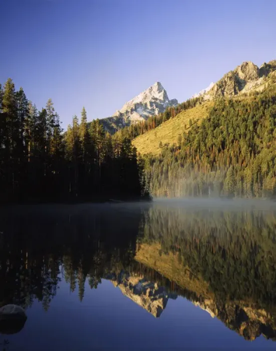 Framed Print : USA, Wyoming, Reflection in steaming string lake Framed Print : USA, Wyoming, Reflection in steaming string lake