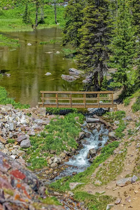 Framed Print : USA, Wyoming, Snowy Range. French Creek Canyon Bridge over stream. Credit as Fred Lord  /  Jaynes Gallery  /  DanitaDelimont.com