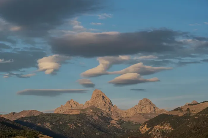 Framed Print : USA, Wyoming. Unusual clouds form over Mount Owen, Grand and Middle Teton seen from west Framed Print : USA, Wyoming. Unusual clouds form over Mount Owen, Grand and Middle Teton seen from west