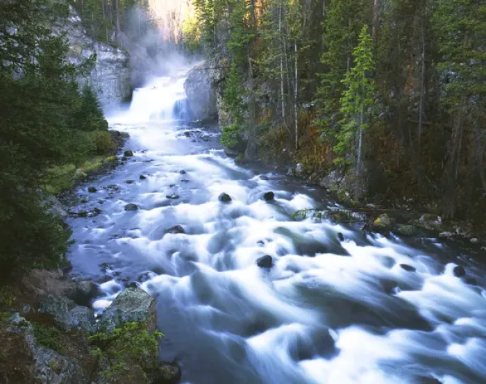 Framed Print : USA, Wyoming, Yellowstone National Park, View of Firehole Falls and Firehole River Framed Print : USA, Wyoming, Yellowstone National Park, View of Firehole Falls and Firehole River