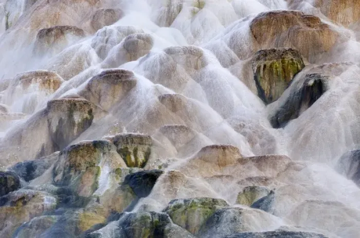 Framed Print : USA, Wyoming, Yellowstone National Park. Close-up of Palette Spring waterfall. Credit as