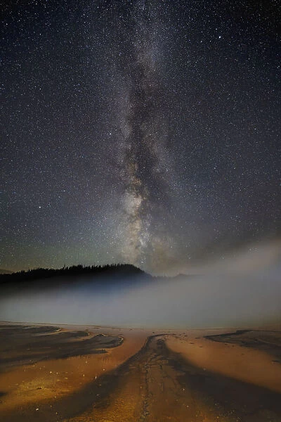 USA, Wyoming, Yellowstone National Park. Milky Way above Grand Prismatic Spring