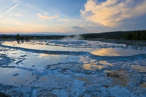 USA, Wyoming, Yellowstone National Park, geyser at sunset