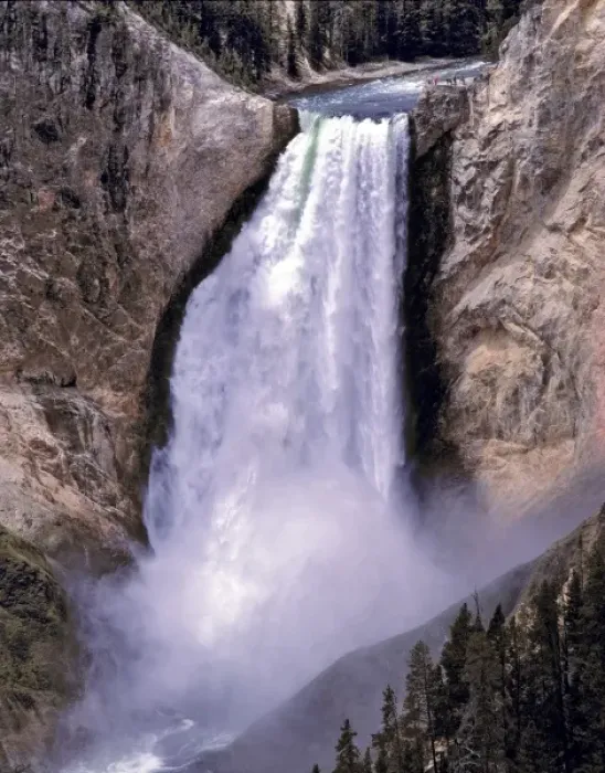 Framed Print : USA, Wyoming, Yellowstone NP. Visitors witness the magnificent power of Yellowstone Falls