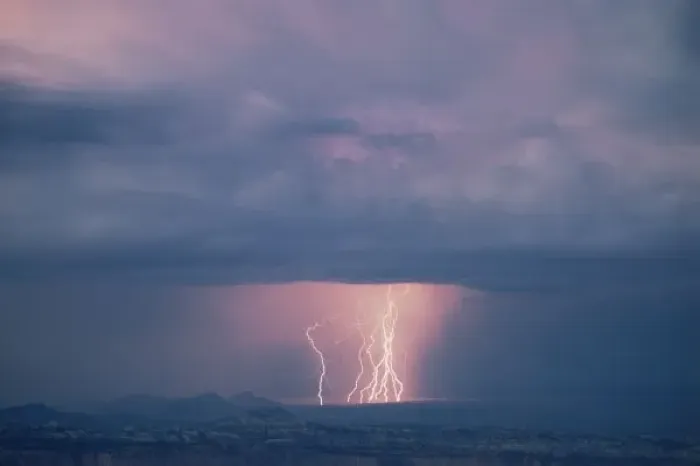 Framed Print : UT, US, Thunderstorm over Cathedral Valley, Capitol Reef NP, dusk, from Boulder Mountain