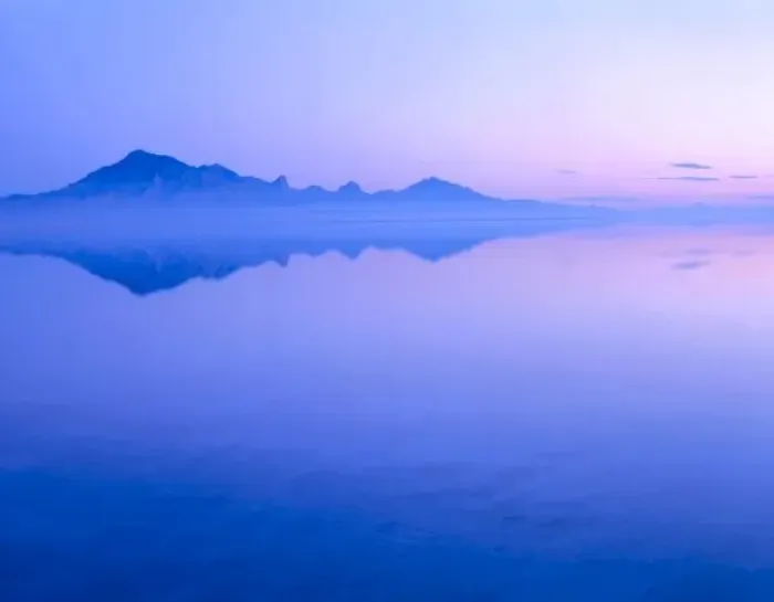Framed Print : UTAH, Silver Island Mtns, dawn, reflected in Bonneville Salt Flats. Great Salt Lake Desert