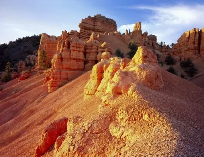 Framed Print : Utah. USA. Eroded limestone pinnacles & slopes at sunset. Red Canyon. Dixie National Forest Framed Print : Utah. USA. Eroded limestone pinnacles & slopes at sunset. Red Canyon. Dixie National Forest