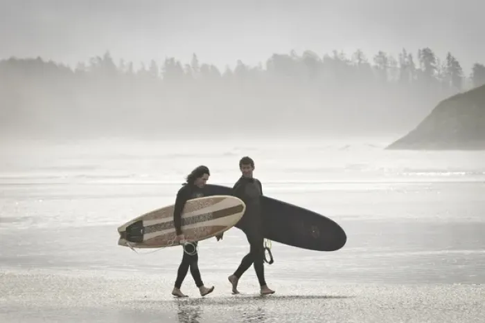 Framed Print : Vancouver Island, Pacific Rim National Park. Surfers on the beach Framed Print : Vancouver Island, Pacific Rim National Park. Surfers on the beach