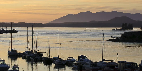 Vancouver Island. Sunset boats at Tofino