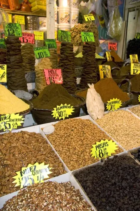 Framed Print : A variety of nuts and moles for sale at the Merced Market in Mexico City, Mexico