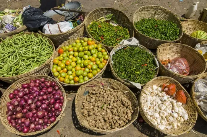 Framed Print : Vegetables for sale on the market of Wangdue Phodrang, Bhutan