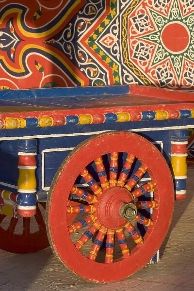 Vendors cart and wheel design of the colorful wooden spokes in Alexandria, Egypt