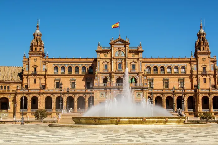 Framed Print : Vicente Traver fountain, Plaza de Espana, Seville, Andalusia, Spain