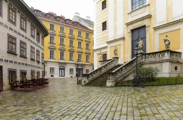 Framed Print : Vienna, Austria - A cobblestone town square surrounded by old world buildings. Horizontal Framed Print : Vienna, Austria - A cobblestone town square surrounded by old world buildings. Horizontal