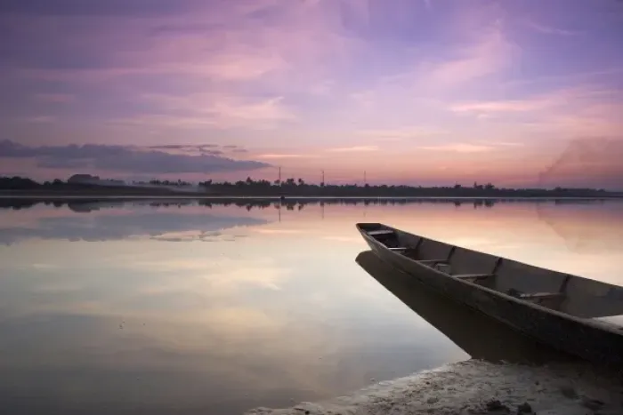 Framed Print : Vientiane, Laos. The capital city of Laos. Fishermen often come out along the river