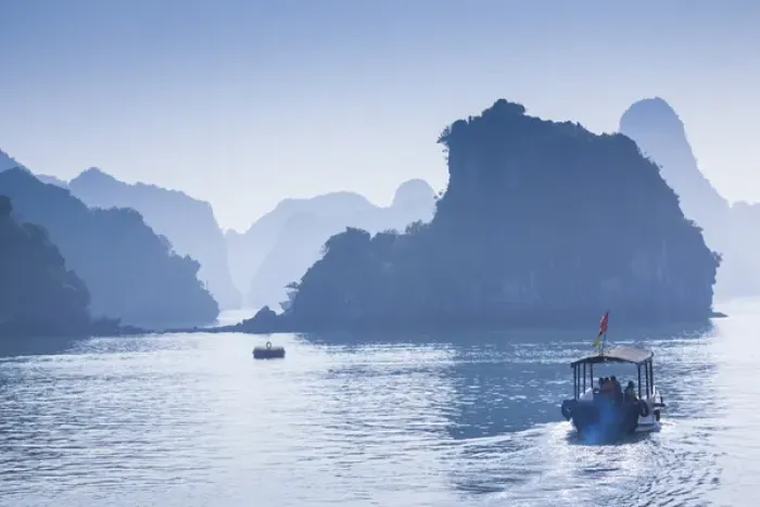 Framed Print : Vietnam, Halong Bay, Tito Island, water taxis Framed Print : Vietnam, Halong Bay, Tito Island, water taxis