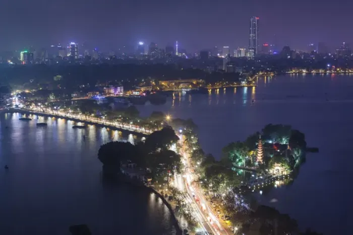 Framed Print : Vietnam, Hanoi, elevated city view by Tay Ho, West Lake, dusk Framed Print : Vietnam, Hanoi, elevated city view by Tay Ho, West Lake, dusk
