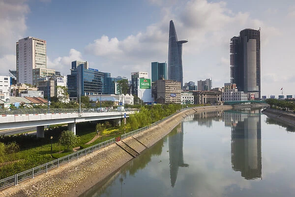 Vietnam, Ho Chi Minh City, city view with Bitexco Tower along the Ben Nghe Canal