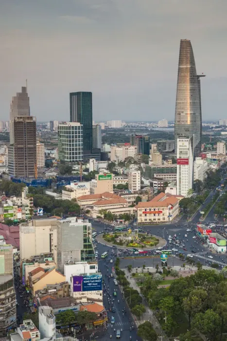 Framed Print : Vietnam, Ho Chi Minh City, elevated city view above Quach Thi Trang Circle, dusk