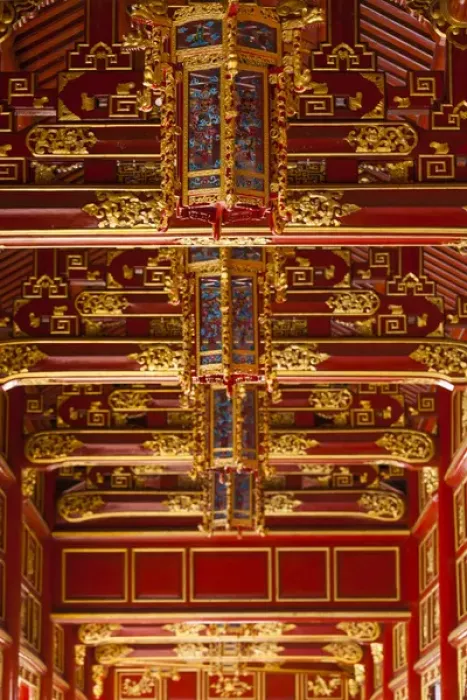 Framed Print : Vietnam, Hue, Hue Imperial City, Halls of the Mandarins, red-painted interior Framed Print : Vietnam, Hue, Hue Imperial City, Halls of the Mandarins, red-painted interior