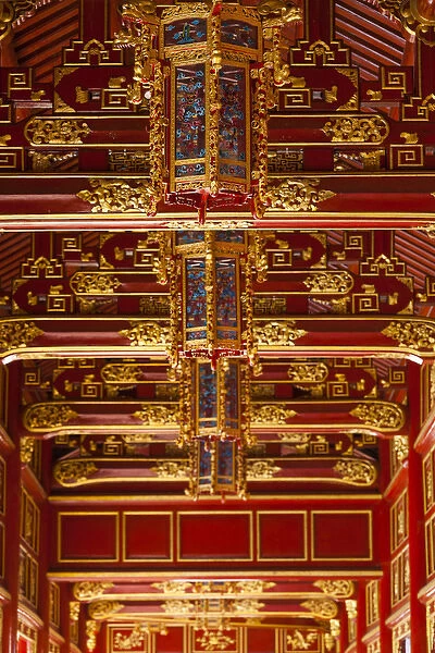 Vietnam, Hue, Hue Imperial City, Halls of the Mandarins, red-painted interior
