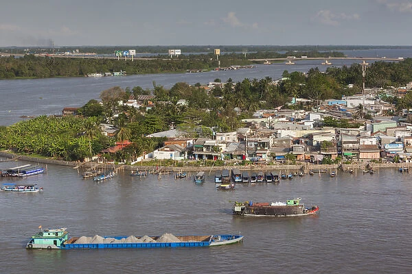 Vietnam, Mekong Delta, Can Tho, elevated view of the East Bank of the Can Tho River