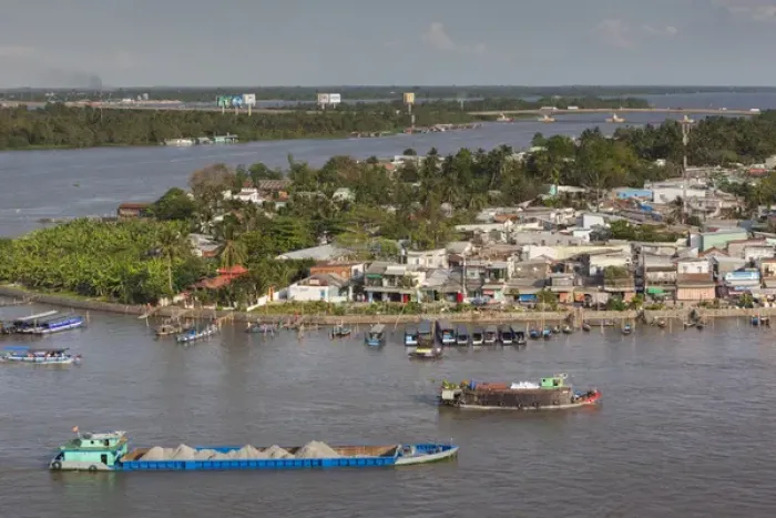 Framed Print : Vietnam, Mekong Delta, Can Tho, elevated view of the East Bank of the Can Tho River