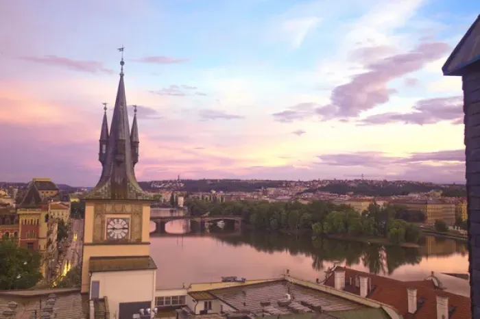 Framed Print : View from 14th Century Old Town Bridge Tower, Karluv Most (Charles Bridge) Historical