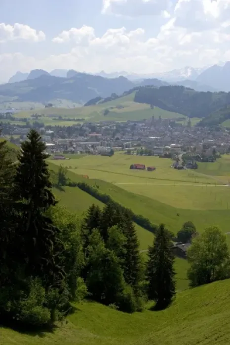 Framed Print : A view of the alpine village Einsiedeln, Switzerland